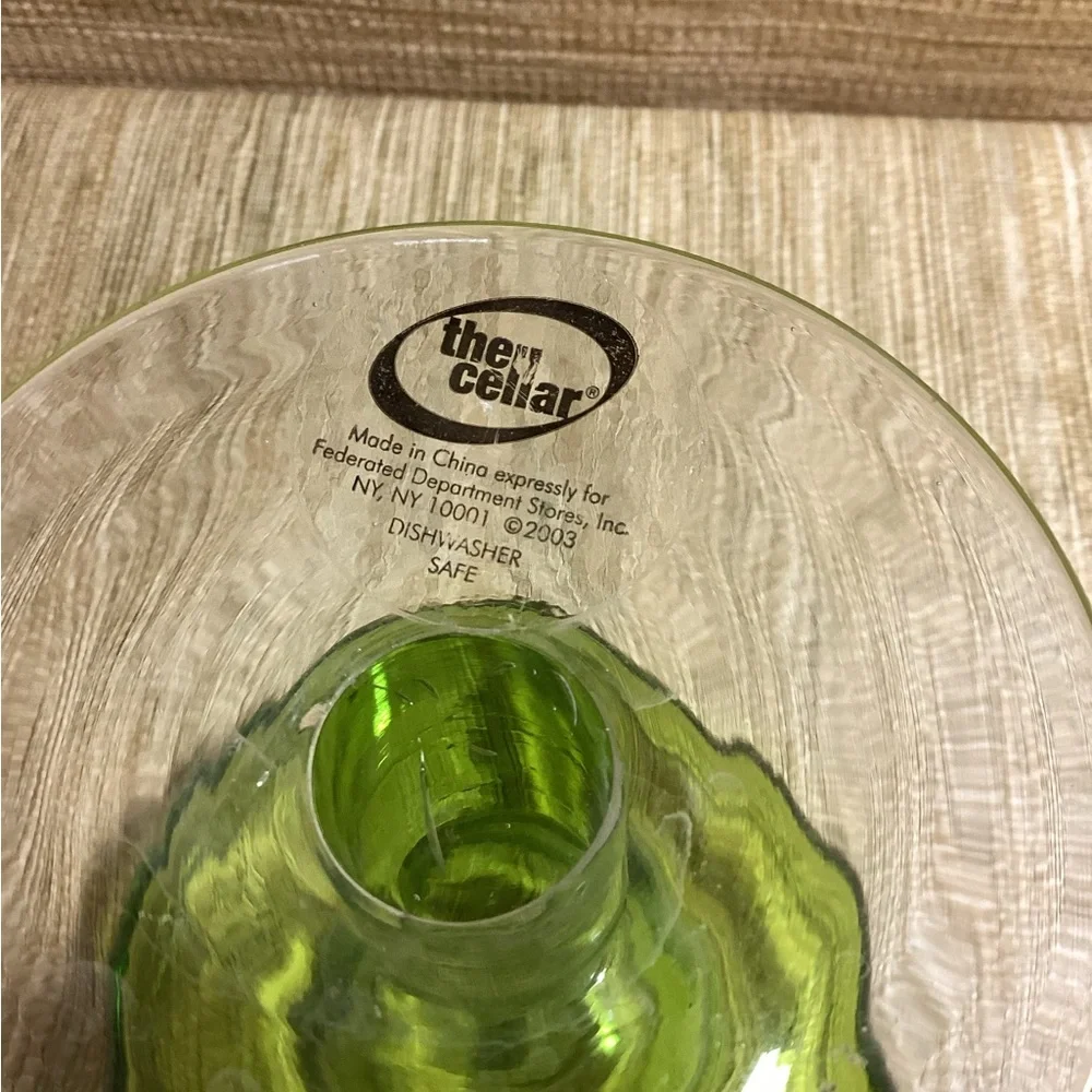 New Vintage 2003 The Cellar For Macy’s Green Glass Margarita Glasses set of 2